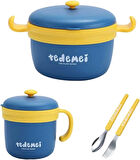 Paslanmaz Çelik Sızdırmaz Çatal ve Kaşıklı Saklama Kabı Beslenme Kabı 260-500 ML Mavi İthal Ürün