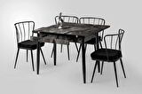 Yanlardan Açılır Ahşap Masa Sandalye Takımı 4 Sandalyeli Metal Ayaklı 75x80cm S. Mermer