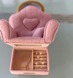 Berjer Figürlü Kadife Desenli Takı Bijuteri Mücevher Kutusu Biblo 20cm Pembe İthal Ürün