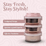 3 Katlı Paslanmaz Çelik Sızdırmaz Saklama Kabı Beslenme Kabı 2,35 Lt. Pembe İthal Ürün