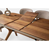 Ahşap Salon Çınar Yemek Masa Sandalye Takımı Ortadan Açılır Büyüyen 4 Sandalye 1 Bench 80x130cm