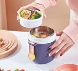 Paslanmaz Çelik Sızdırmaz Kaşıklı Saklama Kabı Beslenme Kabı 780 ML Mor İthal Ürün