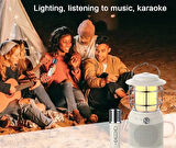 Vintage Lamba 3′ü 1 Arada 1 adet Mikrofon TF-Card Bluetooth Kamp Lambası Dış Mekan Karaoke Hoparlör Krem