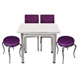 Yandan Açılır Ahşap Mutfak Masa 2 sandalye 2 tabure 60x90 Mor