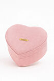Dekoratif Kadife Takı Bijuteri Mücevher Kutusu Organizer Düzenleyici Pembe Kalpli