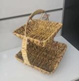 Dekoratif Hasır Kulplu Dikdörtgen 2 Katlı Sunum Sepet