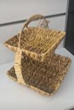Dekoratif Hasır Kulplu Dikdörtgen 2 Katlı Sunum Sepet