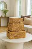 Dekoratif Dikdörtgen Örgü Hasır Sepet Sele 3lü CL-11033