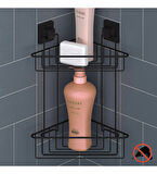 Banyo Köşe Rafı Kendinden Yapışkanlı 2 Katlı EasyFix Siyah EF257