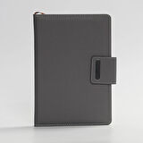 Mıknatıs Kapaklı Kalemli Ajanda Günlük Not Defteri Notebook Gri