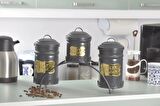 Metal Çay Kahve Şeker Saklama Kabı 3 lü Standlı Antrasit