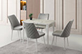 Kelebek HG Ahşap Salon Yemek Masa Sandalye Takımı 4 Sandalyeli Ortadan Açılır 60x100cm Büyüyen Mermer Desen