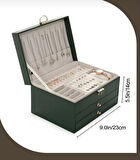 Dışı Deri İçi Kadife Kilitli 2 Çekmeceli Takı Bijuteri Mücevher Kutusu Organizer Düzenleyici Yeşil İthal Ürün