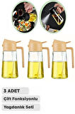 3 Adet Çift Fonksiyonlu Yağdanlık 550ml Zeytinyağı Sıvıyağ Cam Şişe Sprey Airfryer Yağlık Sirkelik