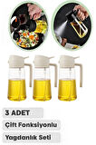 3 Adet Çift Fonksiyonlu Yağdanlık 550 ml Zeytinyağı Sıvıyağ Cam Şişe Sprey Airfryer Yağlık Sirkelik