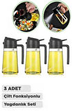 3 Adet Çift Fonksiyonlu Yağdanlık 550ml Zeytinyağı Sıvıyağ Cam Şişe Sprey Airfryer Yağlık Sirkelik