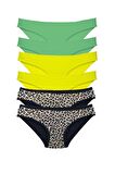 6 Adet Likralı Kadın Slip Külot Leopar Yeşil Sarı
