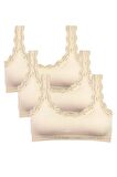 3 Adet Dantel Nakış İşlemeli Pedli Bambu Kadın Büstiyer Krem