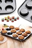 12'li Siyah Muffin Kalıbı Seti Kek Pasta Kurabiye Cupcake Ideal Kek Kapsülü Döküm Kek Kalıbı Seti