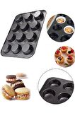 12'li Siyah Muffin Kalıbı Seti Kek Pasta Kurabiye Cupcake Ideal Kek Kapsülü Döküm Kek Kalıbı Seti