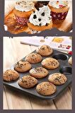 12'li Siyah Muffin Kalıbı Seti Kek Pasta Kurabiye Cupcake Ideal Kek Kapsülü Döküm Kek Kalıbı Seti