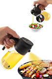 2'li Çift Fonksiyonlu Cam Yağdanlık  Zeytinyağı Sıvıyağ Şişesi Airfryer Sprey Yağlık Sirkelik 450ml