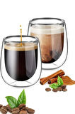 Çift Cidarlı Bardak 250 ml Ev Ofis Çay Fincanı Kahve Sunum Bardağı Dayanıklı Kupa Cam Bardak 2'li