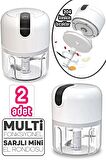 2'li Şarjlı Mini El Rondosu Çelik 3 Bıçaklı 250 Ml Mutfak Robotu Hazneli Sebze Et Doğrayıc Rende