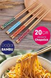 20 Çift Bambu Chopstick Desenli Yıkanabilir Kore Çin Yemek Çubuğu El Yapımı Doğal Ahşap Sushi Çubuk