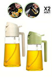 Çift Fonksiyonlu Cam Yağdanlık 450ml Zeytinyağı Sıvıyağ Şişesi Airfryer Sprey Yağlık Sirkelik 2 Adet