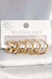 316L Çelik Gold Renk Geometrik Halka Model Kadın Küpe Seti - TJ-BKP10391