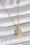 316L Çelik Gold Renk Zincir Kare Zirkon Taş Model Kadın Kolye - TJ-BKO10059