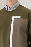 Erkek Haki Standart Fit Normal Kesim Bisiklet Yaka Sweatshirt