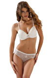 Kadın Ekru Desteksiz Dantel Kaplı Sütyen Külot Takım