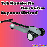 Lupa Katlanabilir Işıklı 3 Tekerlekli Gri Scooter - Işıklı Scooter - Slikon Teker Scooter - Çocuk Scooter - İttir Git