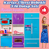 Karlar Ülkesi Bebekli Üçlü Mutfak Seti - Frozen Modern Mutfak Seti - Işıklı Sesli Mutfak Oyuncak - Fırın, Buzdolabı, Bulaşık