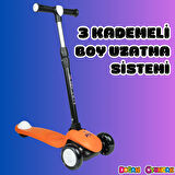 Lupa Katlanabilir Işıklı 3 Tekerlekli Turuncu Scooter - Işıklı Scooter - Slikon Teker Scooter - Çocuk Scooter - İttir Git