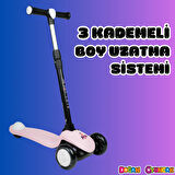 Lupa Katlanabilir Işıklı 3 Tekerlekli Pembe Scooter - Işıklı Scooter - Slikon Teker Scooter - Çocuk Scooter - İttir Git