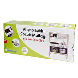Lüx Işıklı Hamarat Ahşap Mutfak - Ahşap Çocuk Mutfağı - Mutfak Seti - Kapaklı Mutfak - Siyah