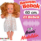 Oynar Gözlü Türkçe Konuşan Nazlı Saçlı Et Bebek 60 Cm. - Konuşabilen Bebek - Saçlı Büyük Bebek