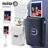 Instax Mini Link 2 Uzay Mavisi Yazıcı 10lu mini Film Deri Kılıf Albüm Çerçeve ve Kıskaçlı Stand