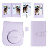 Instax mini 12 Lila Deri Kılıf Laporta Deri Albüm ve Fotoğraf Çerçeveleri Aksesuar Seti