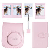 Instax mini 12 Pembe Deri Kılıf Laporta Deri Albüm ve Fotoğraf Çerçeveleri Aksesuar Seti