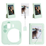 Instax mini 12 Yeşil Slikon Kılıf Mini 28'li Albüm ve Fotoğraf Çerçeveleri Aksesuar Seti