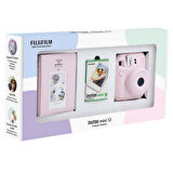 Instax mini 12 Pembe Fotoğraf Makinesi 10'lu Film ve PVC Albüm Bundle Box