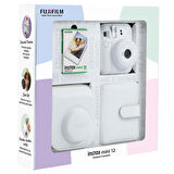 Instax mini 12 Beyaz Fotoğraf Makinesi 10'lu Film Kare Albüm ve Deri Kılıf Bundle Box