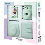 Instax mini 12 Yeşil Fotoğraf Makinesi 10'lu Film Kare Albüm ve Deri Kılıf Bundle Box
