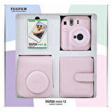 Instax mini 12 Pembe Fotoğraf Makinesi 10'lu Film Kare Albüm ve Deri Kılıf Bundle Box