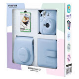 Instax mini 12 Mavi Fotoğraf Makinesi 10'lu Film Kare Albüm ve Deri Kılıf Bundle Box