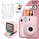Instax mini 12 Pembe Fotoğraf Makinesi-10'lu Film-Şeffaf Kılıf ve Divoom Ditoo Pro Pembe Uyarlanabilir Piksel Ekranlı Bluetooth Hoparlör